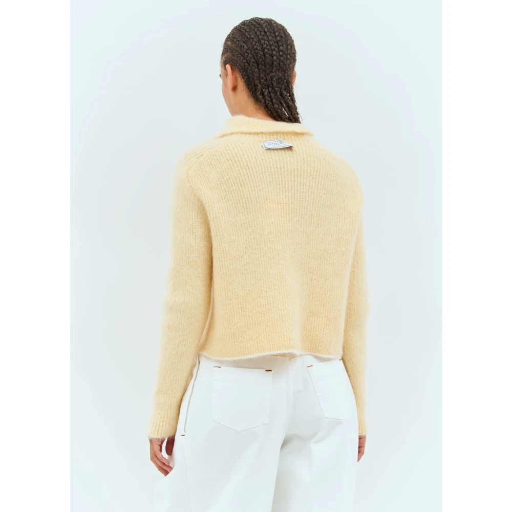 Jacquemus Marina Mohair Sweater Shawl Hals Rib Yellow Dames