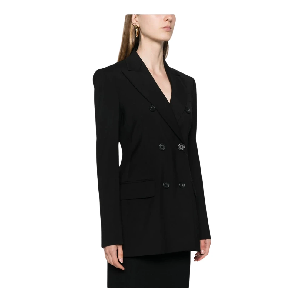 SPORTMAX Dubbelbreasted geweven jas met pieklapels Black Dames