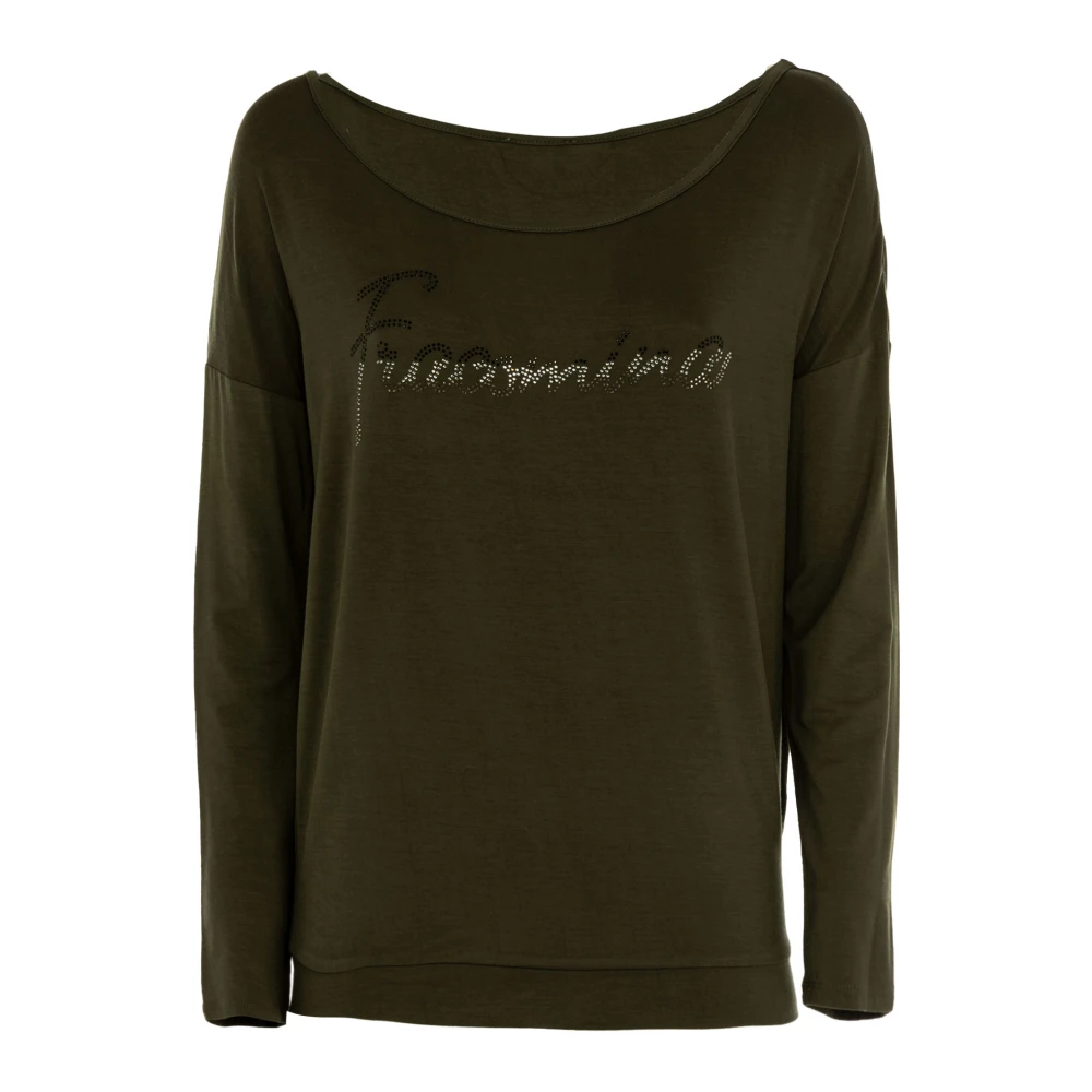Fracomina Zachte longsleeve T-shirt met heldere tekst Green Dames