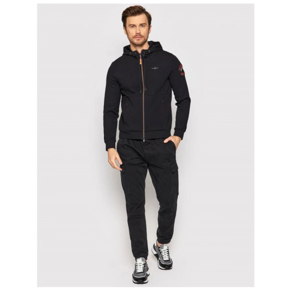 aeronautica militare Verstelbare Hoodie met Ritssluiting Black Heren
