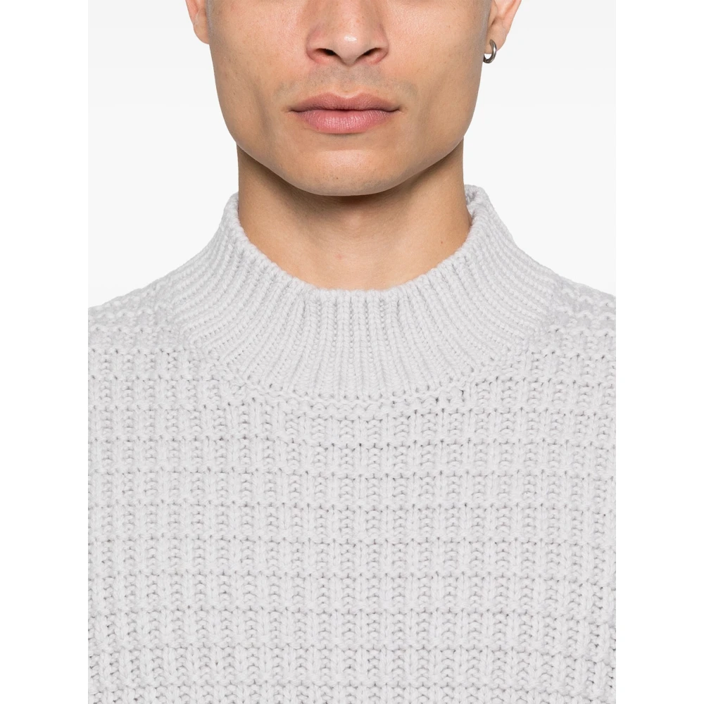Stone Island Chunky Gebreide Trui met Afneembaar Badge Gray Heren