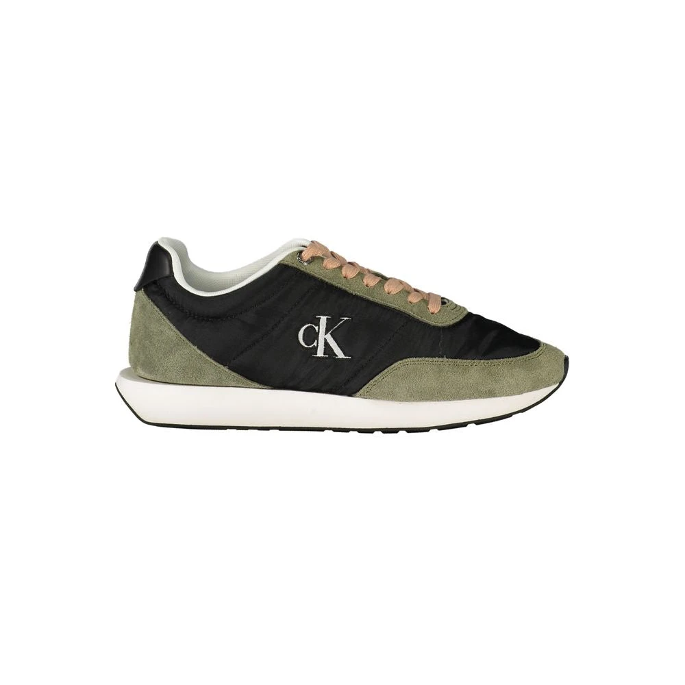 Calvin Klein Women's Multicolor Black Leather Sneaker Green Accents - Sneakers - 4 Uk- Shoes