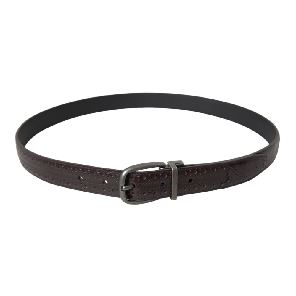 Dolce & Gabbana Donkerbruin Geperforeerde Leren Riem Mannen Brown Heren