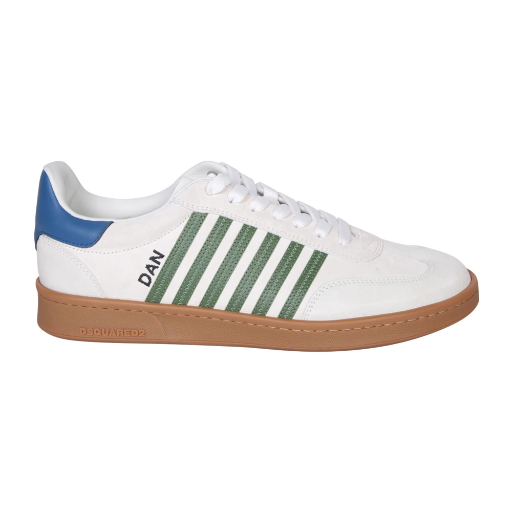 Dsquared2 Witte Sneakers Groene Strepen Blauwe Accenten Heren Schoenen