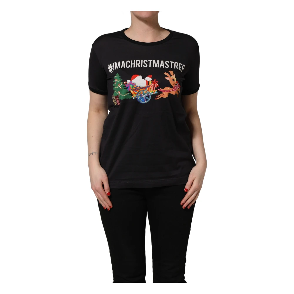 Dolce & Gabbana Iamachristmastree Print Cotton T-Shirt - Female - T-Shirts - Black - M - Tops