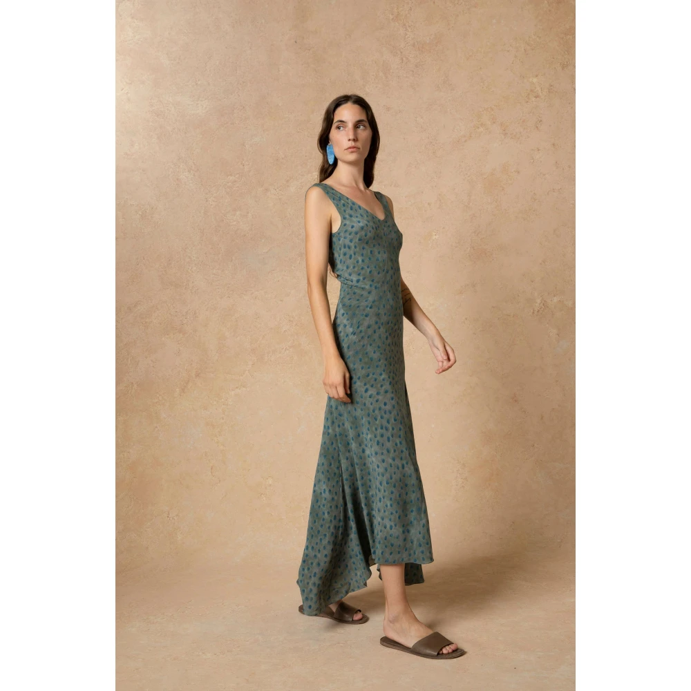 Cortana Zijden Ciro Print Lange Jurk Blue Dames
