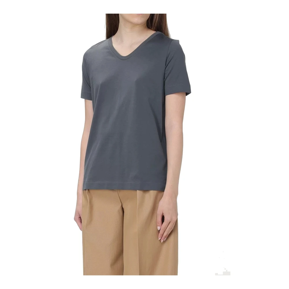 Max Mara Katoenen T-shirt met V-hals en logodetail Gray Dames