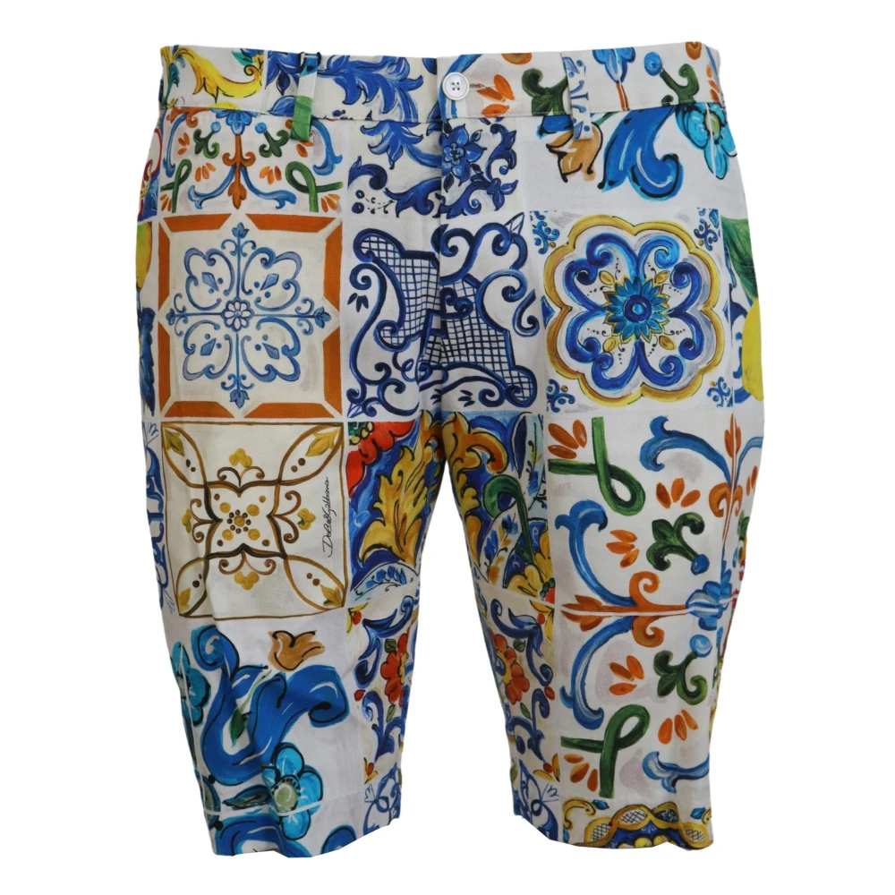 Dolce & Gabbana Majolica Print Katoenen Chinos Shorts Multicolor Heren