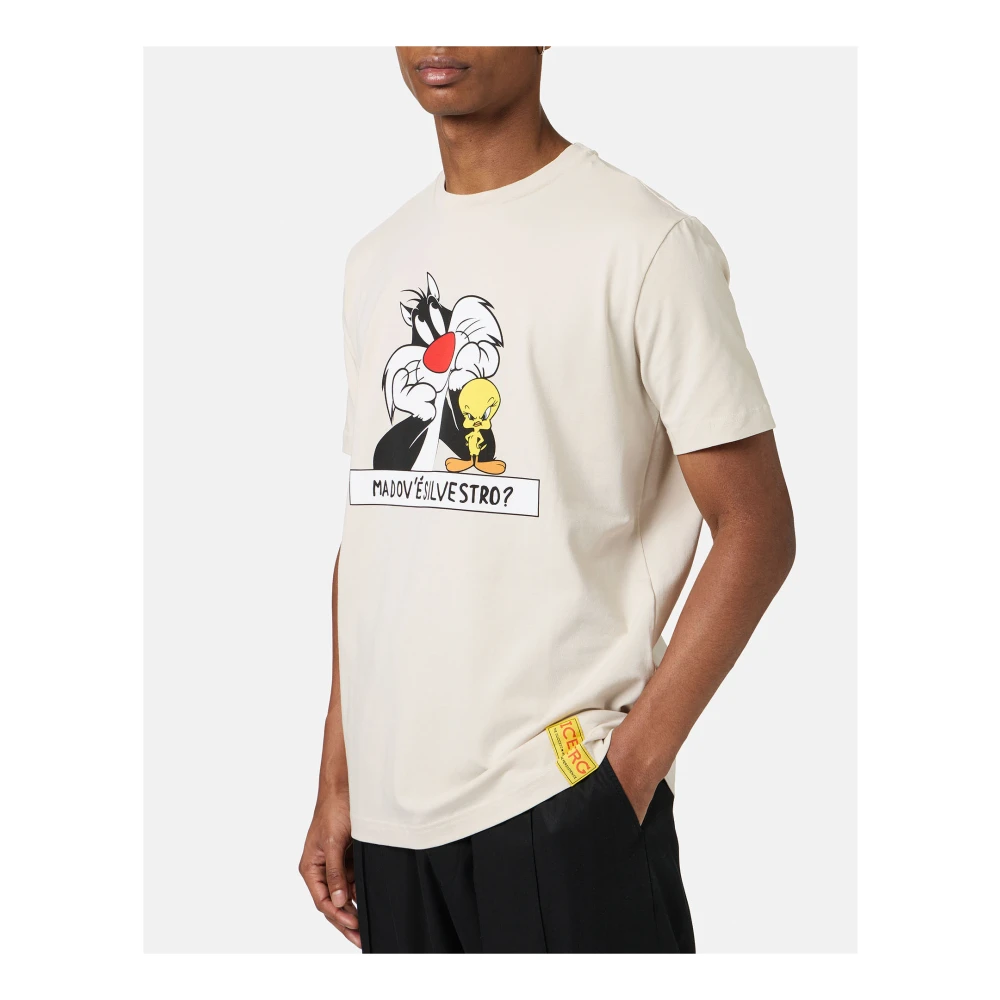 Iceberg Stoffige witte katoenen T-shirt met Looney Tunes print Beige Heren
