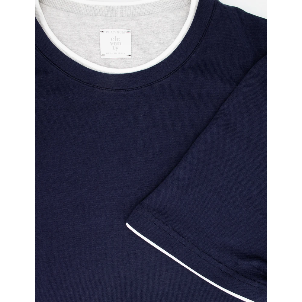 Eleventy Katoenen Crew-neck T-shirt met Contrastinzet Blue Heren