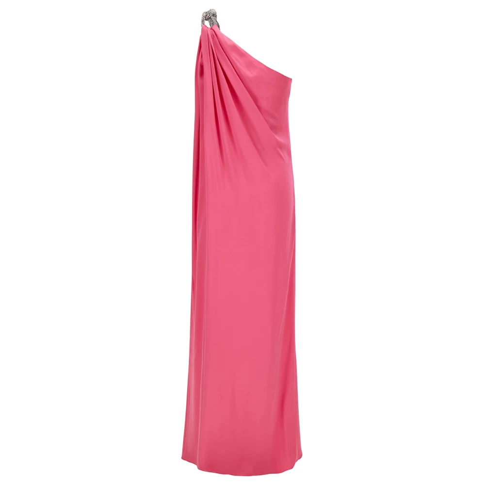 Stella Mccartney Fuchsia Jurk met Één Schouder en Kristal Ketting Detail Pink Dames