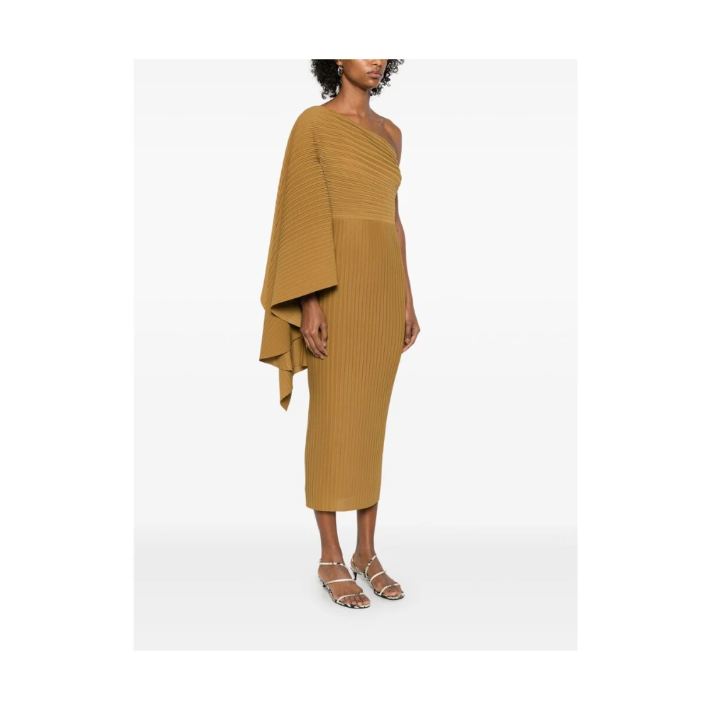 Solace London Goudkleurige One-Shoulder Pencil Jurk Yellow Dames