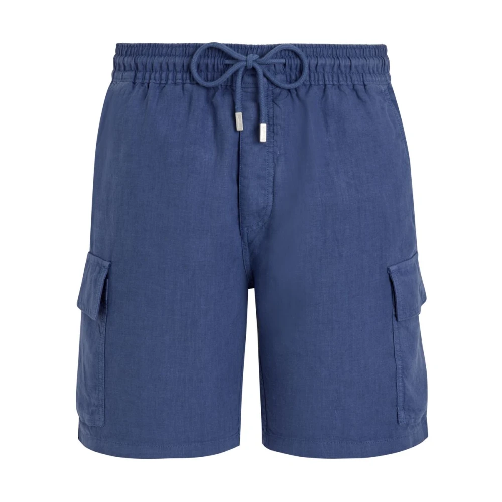 Vilebrequin Solid Linne Cargo Bermuda Shorts Blue, Herr