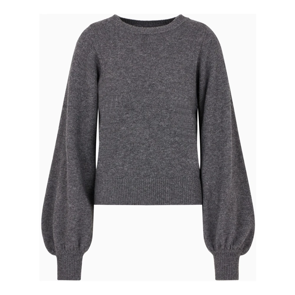 Emporio Armani Geribbelde Trui Ronde Hals Lange Ballonmouw Gray Dames
