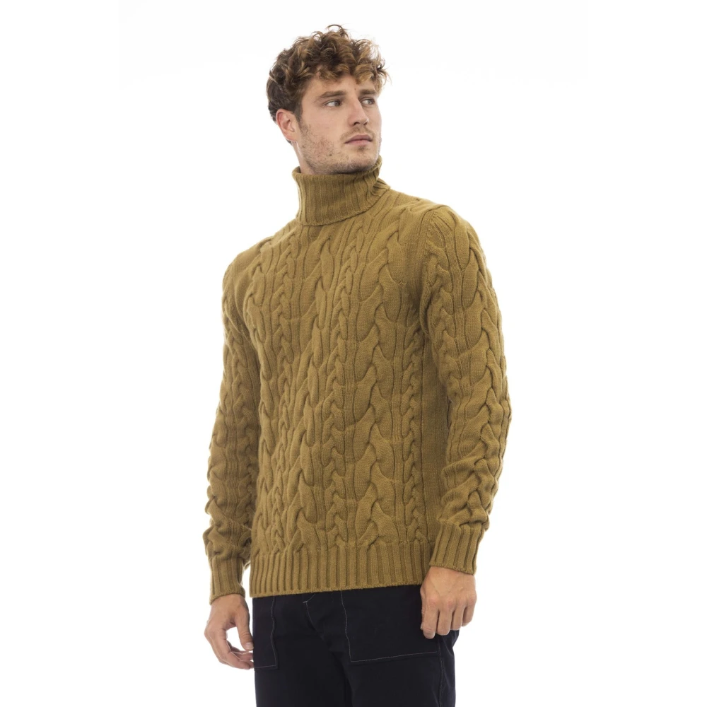 Alpha Studio Trui Coltrui Lange Mouw Geribbelde Zoom Brown Heren
