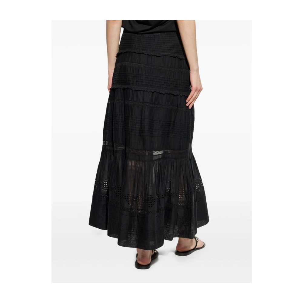 Isabel Marant Étoile Zwarte Katoenen Voile Lange Rok Black Dames