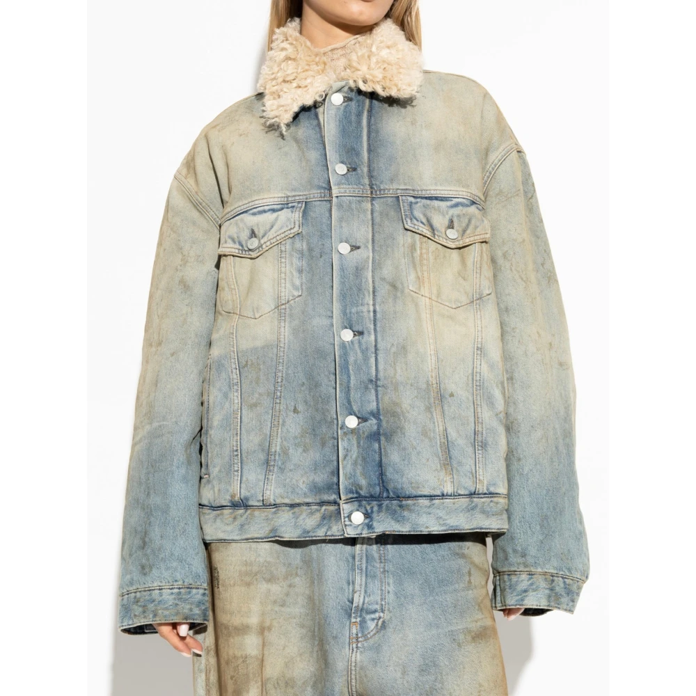 Acne Studios Denim Bont Trim Oversized Jas Blue Dames