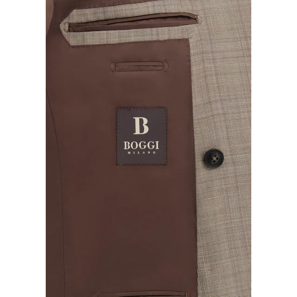 Boggi Milano Prince of Wales Check Zuiver Wol Pak Beige Heren