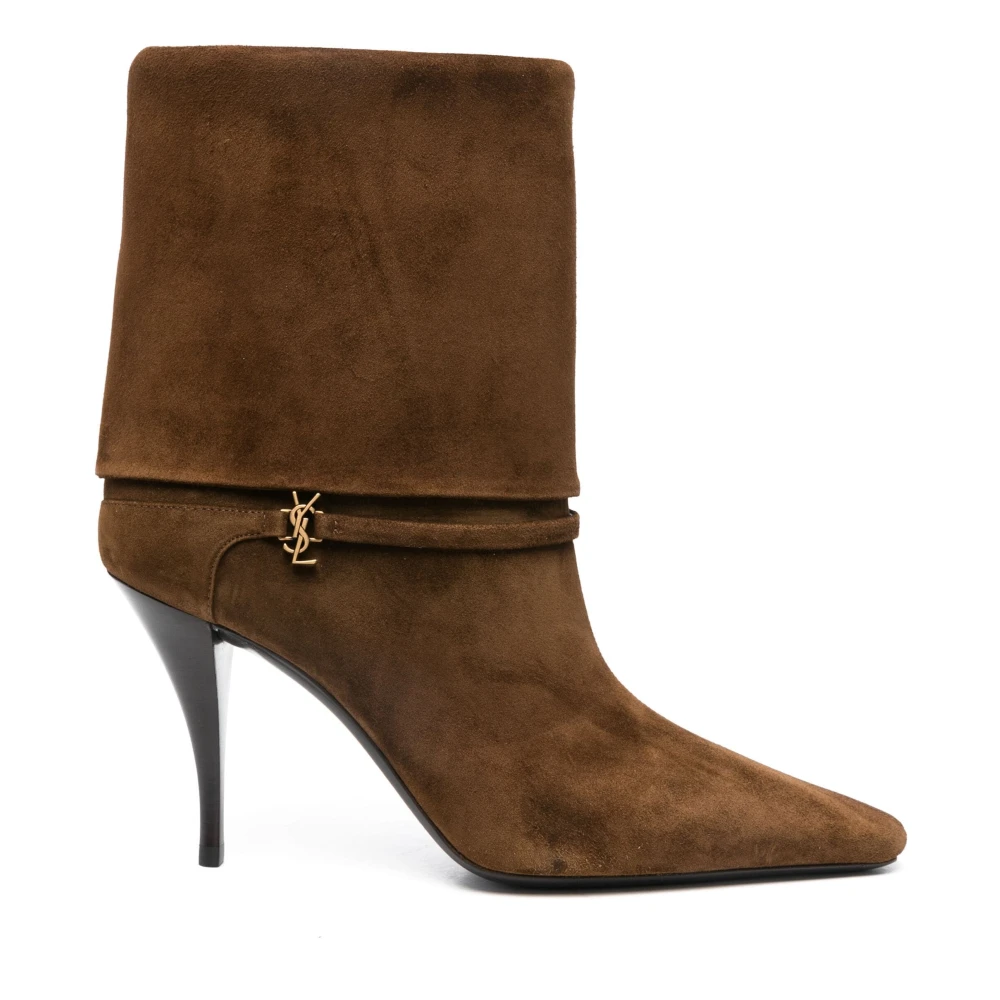 Saint Laurent Women's Brown Leather Ankle Boots Cassandre Style