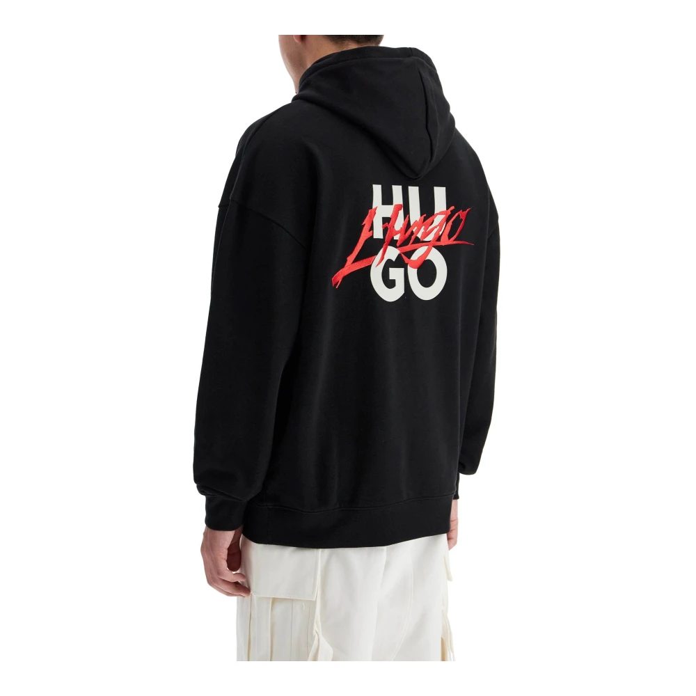 Hugo Boss Geborduurde Logo Hoodie met Kangoeroezak Black Heren