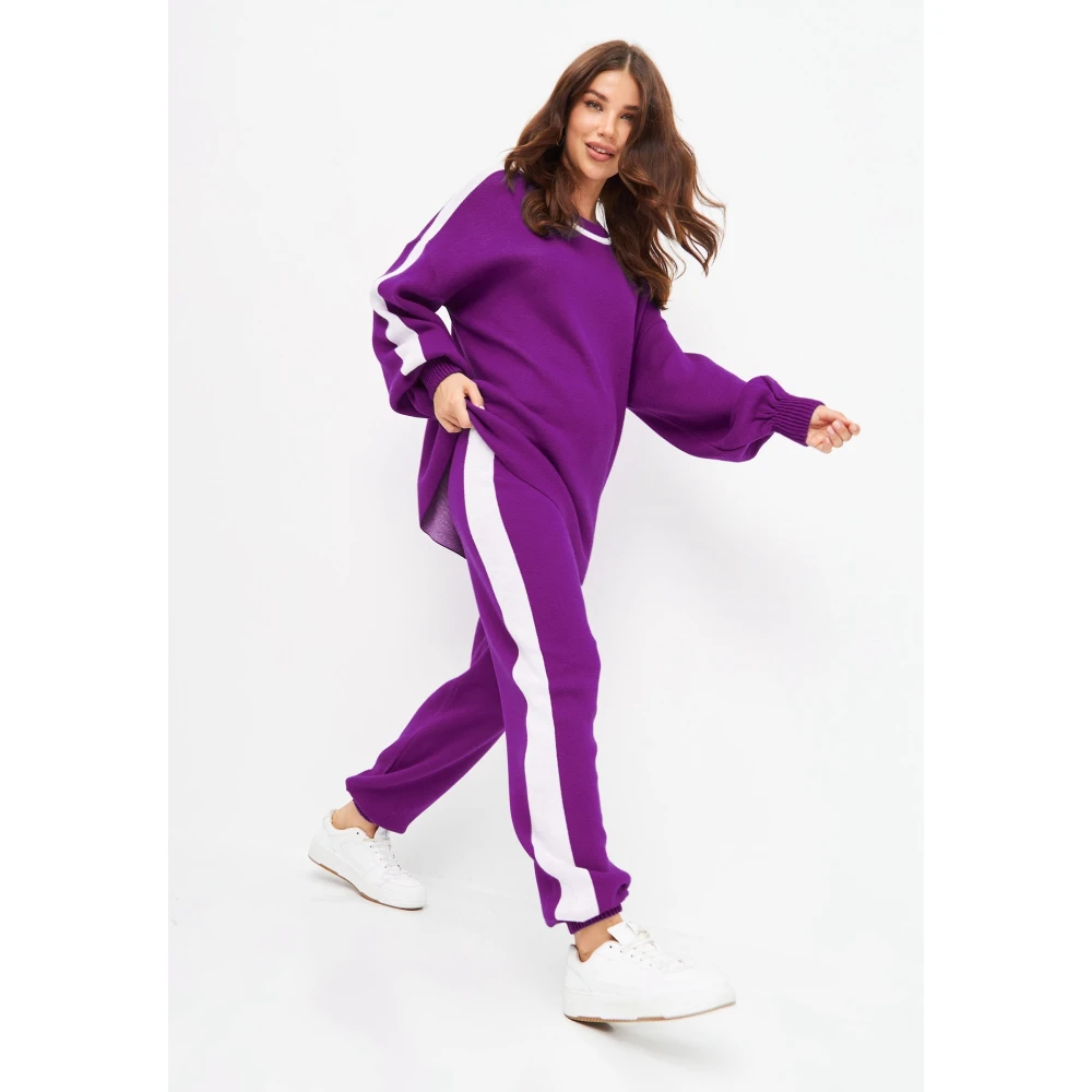 Cesare Gaspari CG Gebreide Jogger set Paars Purple Dames