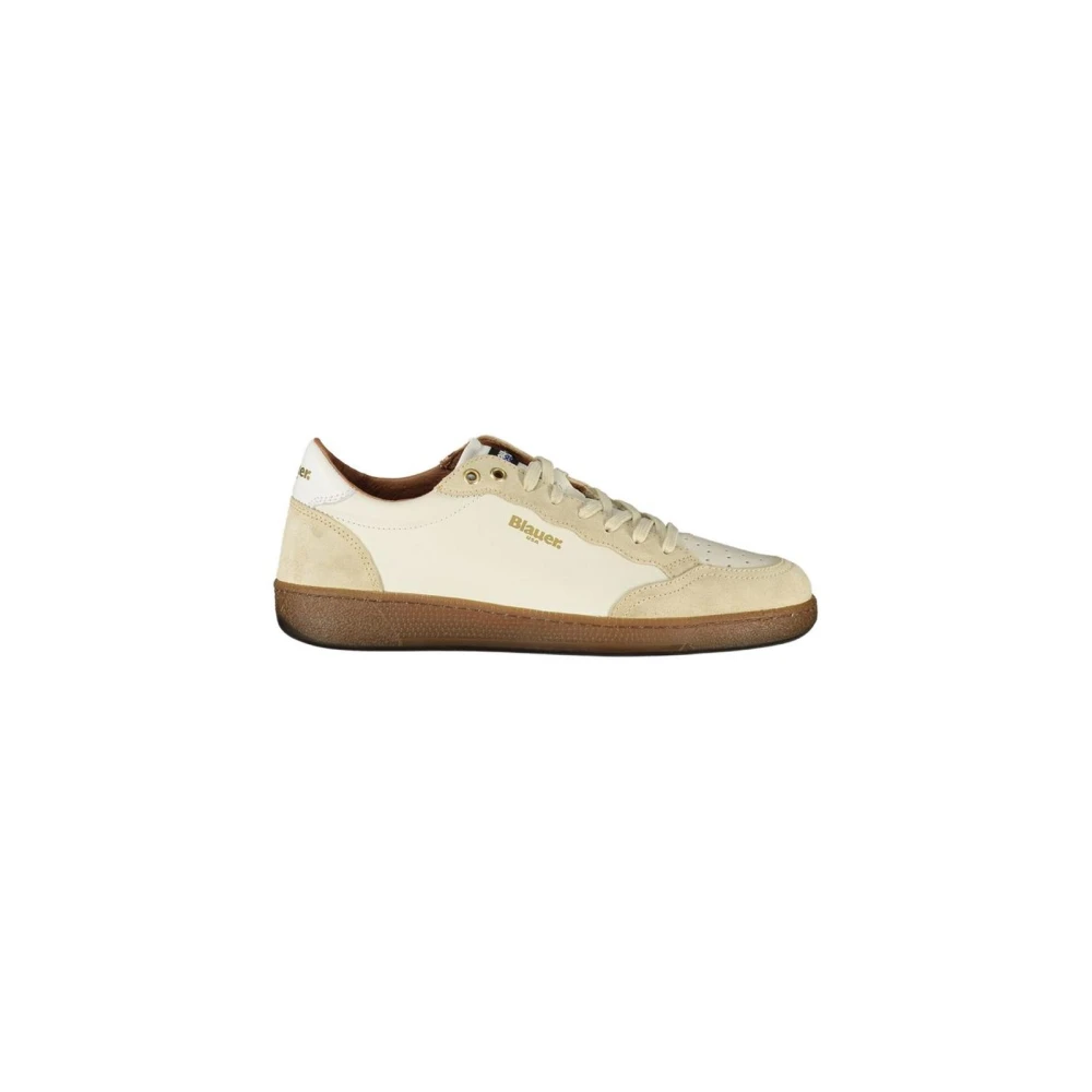 Blauer Men's White Sneakers,, Leather Low-Top Trainers Size 7 Uk
