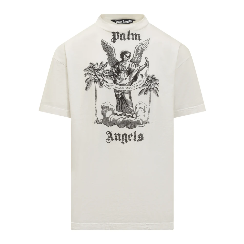 Palm Angels Witte T-shirt met Logo Print White Heren