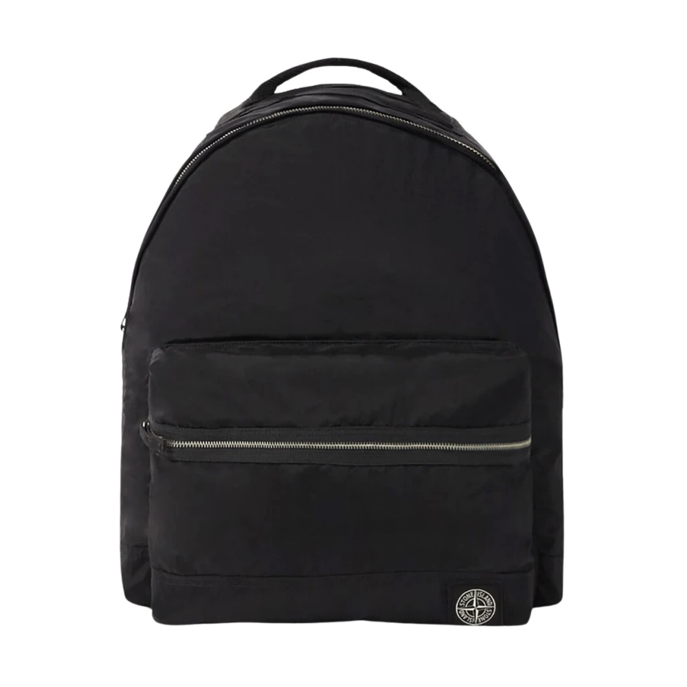 Stone Island Black Backpacks, Male, One Size, Coated Nylon Metal Backpack In Econyl®