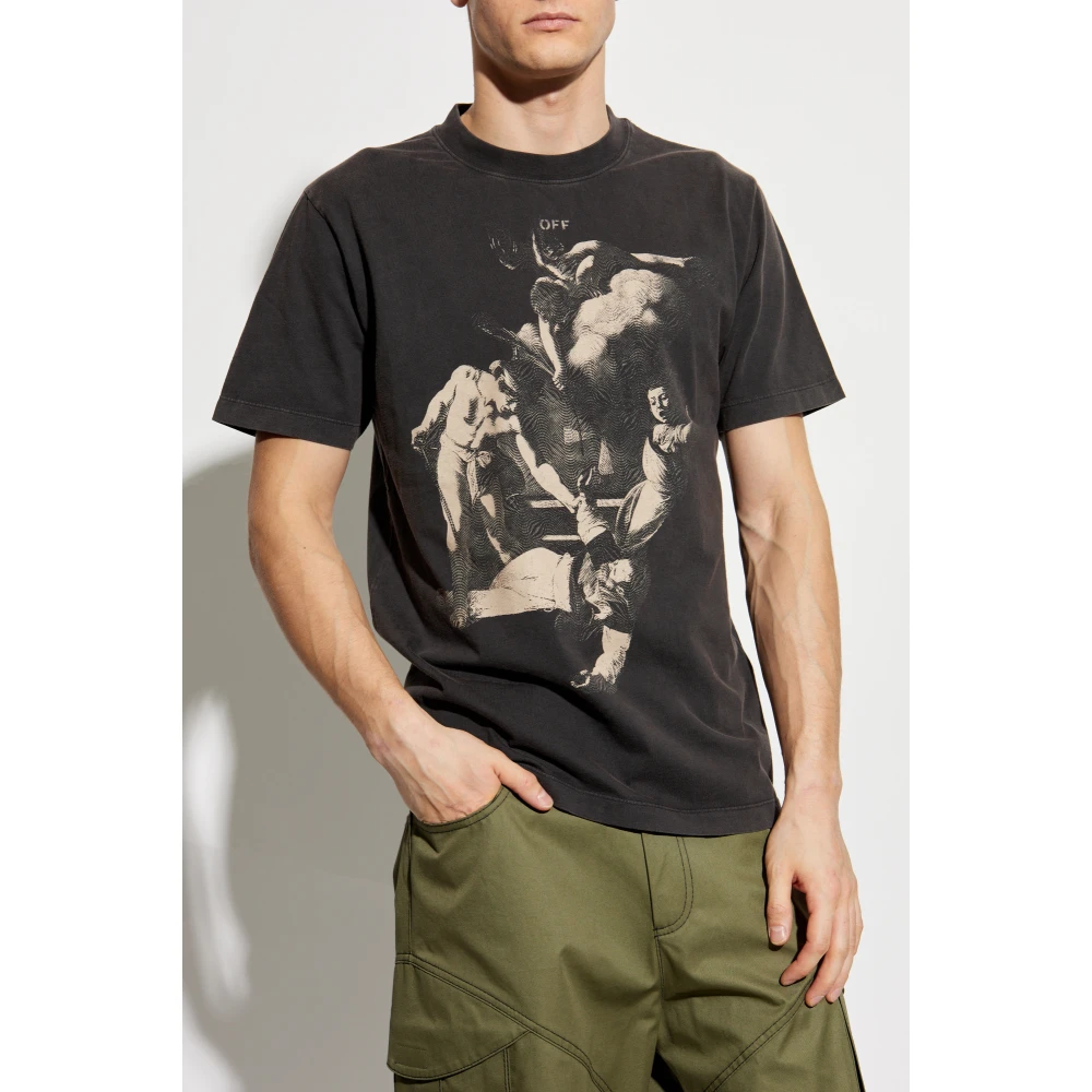 Off White T-shirt met logo Gray Heren
