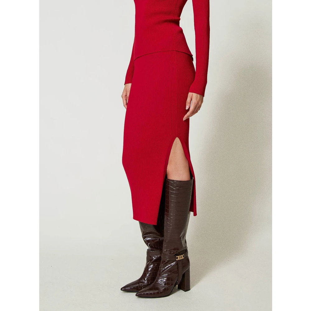 Twinset Geribbelde Gebreide Midirok Red Dames
