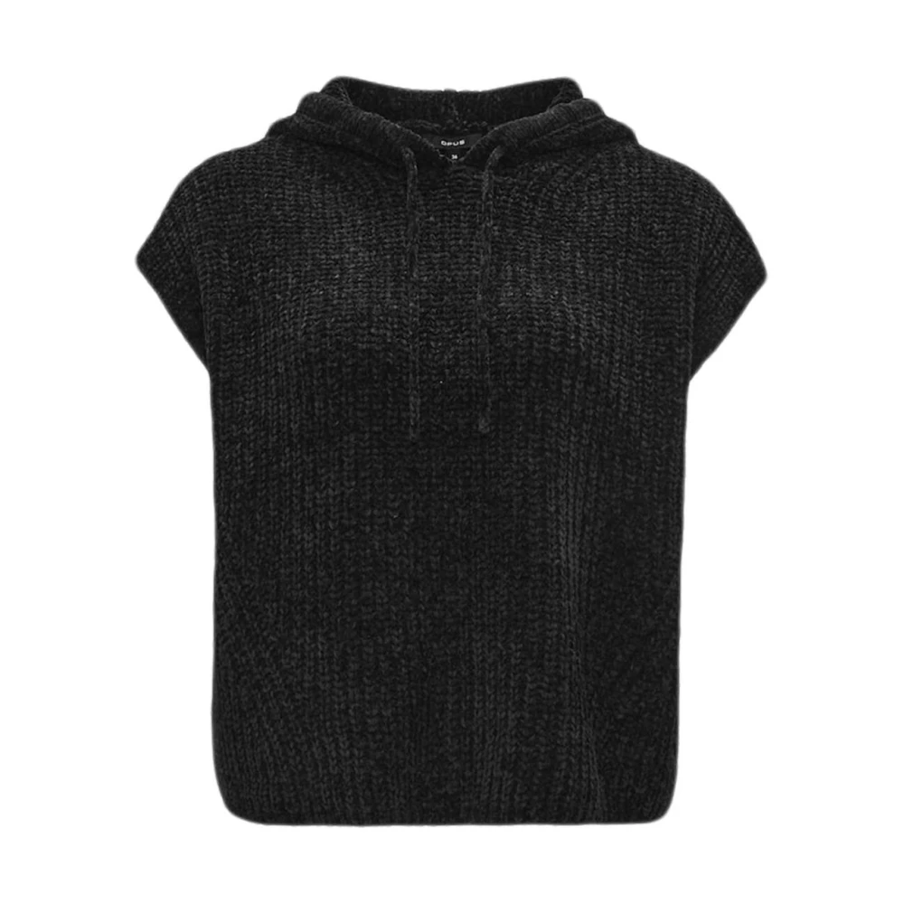 Opus Stijlvolle Pullover met Pizzin Detail Black Dames