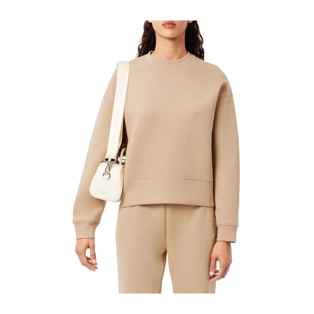 Lacoste Sportieve Crewneck Trui Camel Brown Dames