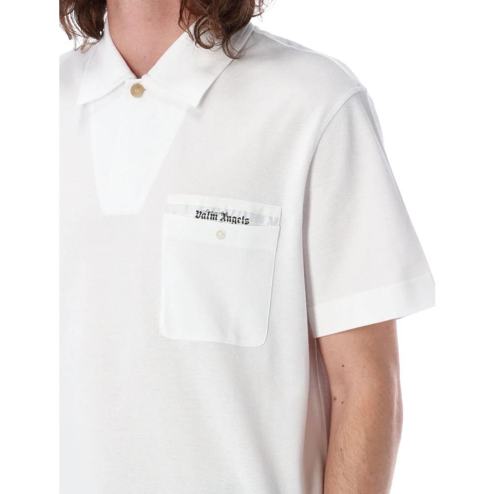 Palm Angels Klassieke Polo Shirt met Logo Print White Heren