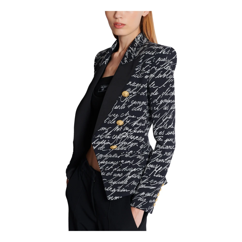 Balmain Jasje met 6 knopen en 'Love Letter'-print Black Dames