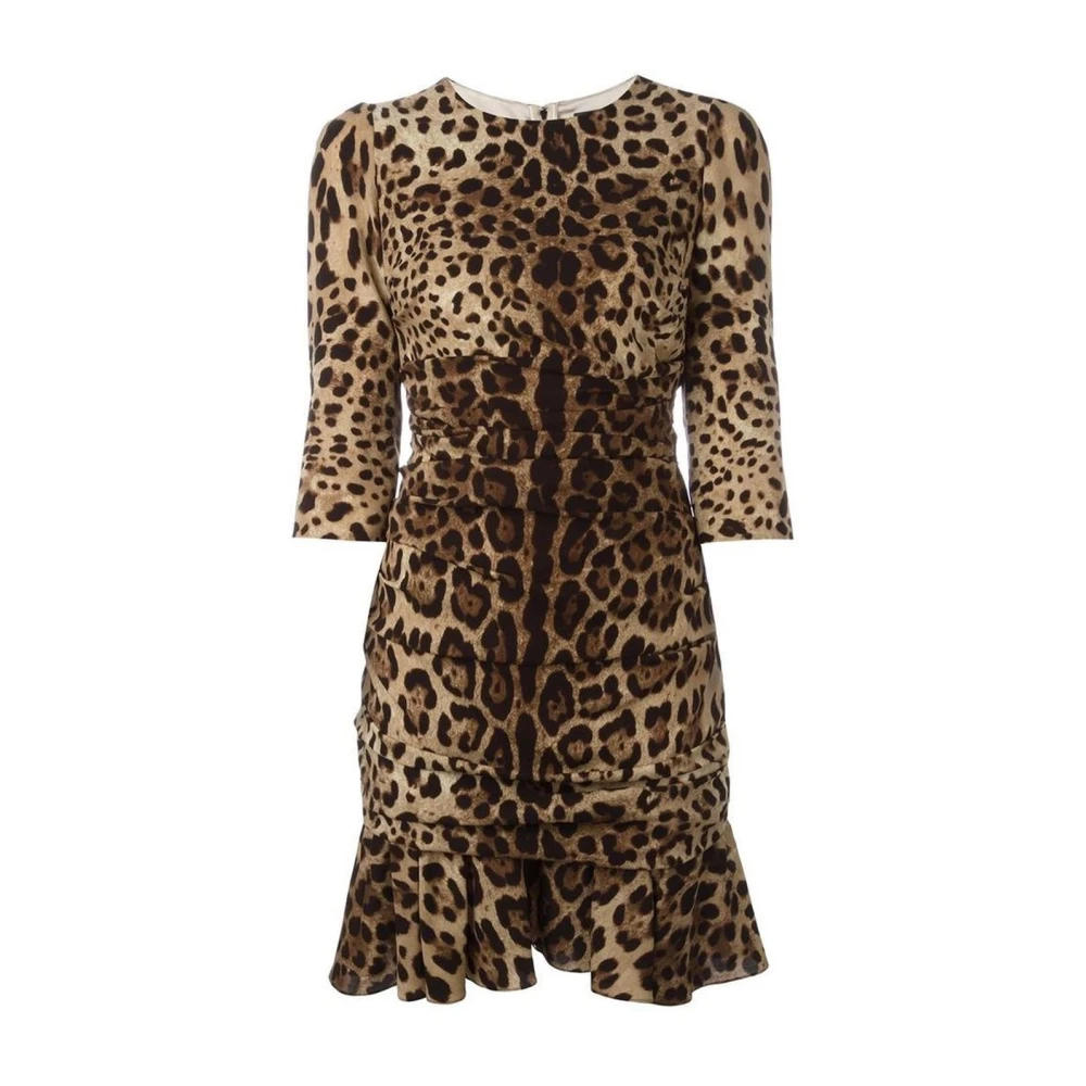 Dolce & Gabbana Women's Brown Silk Leopard Ruched Dress