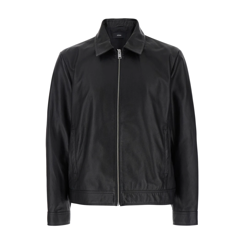 Arma Zwarte leren jas met klassieke kraag Black Heren