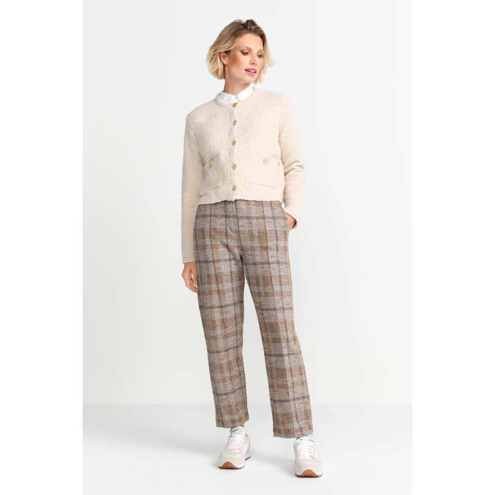 Rich & Royal Bouclé Crew Neck Cardigan Beige Dames