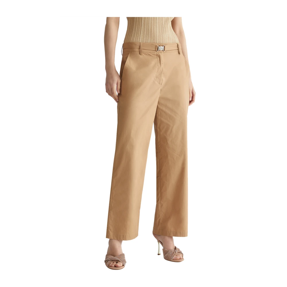 Liu Jo Beige Katoenen Rechte Hoge Taille Broek Beige Dames