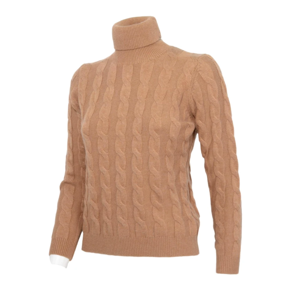 Cashmere Company Gevlochten coltrui in beige kameel Beige Dames