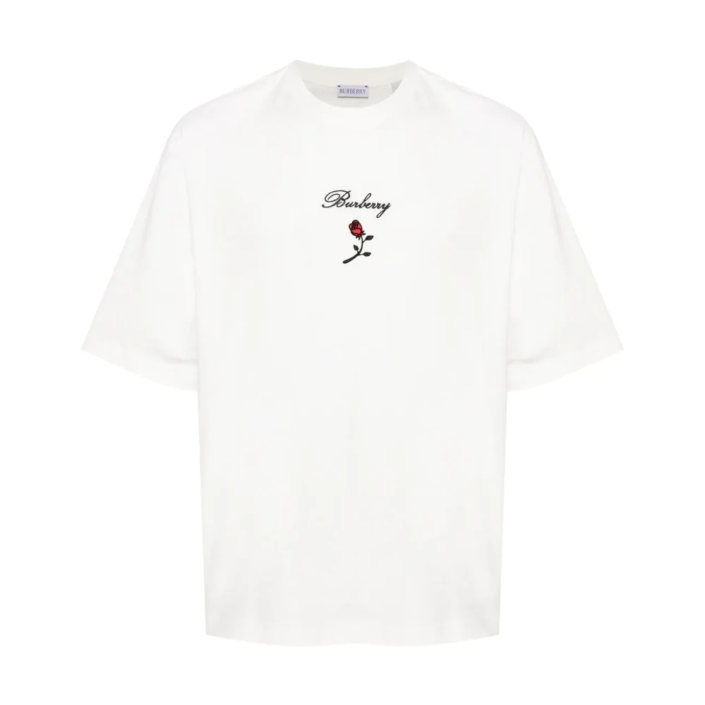 Burberry Witte Flocked Rose T-shirts en Polos White Heren