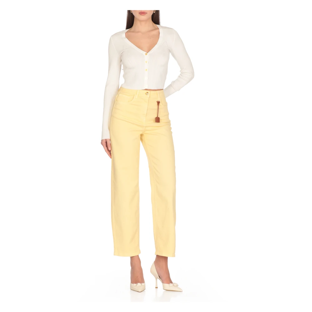 Elisabetta Franchi Gele katoenen jeans met riemlussen Yellow Dames
