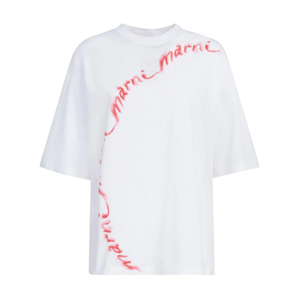 Marni Oversized T-shirt met golvend logo White Dames