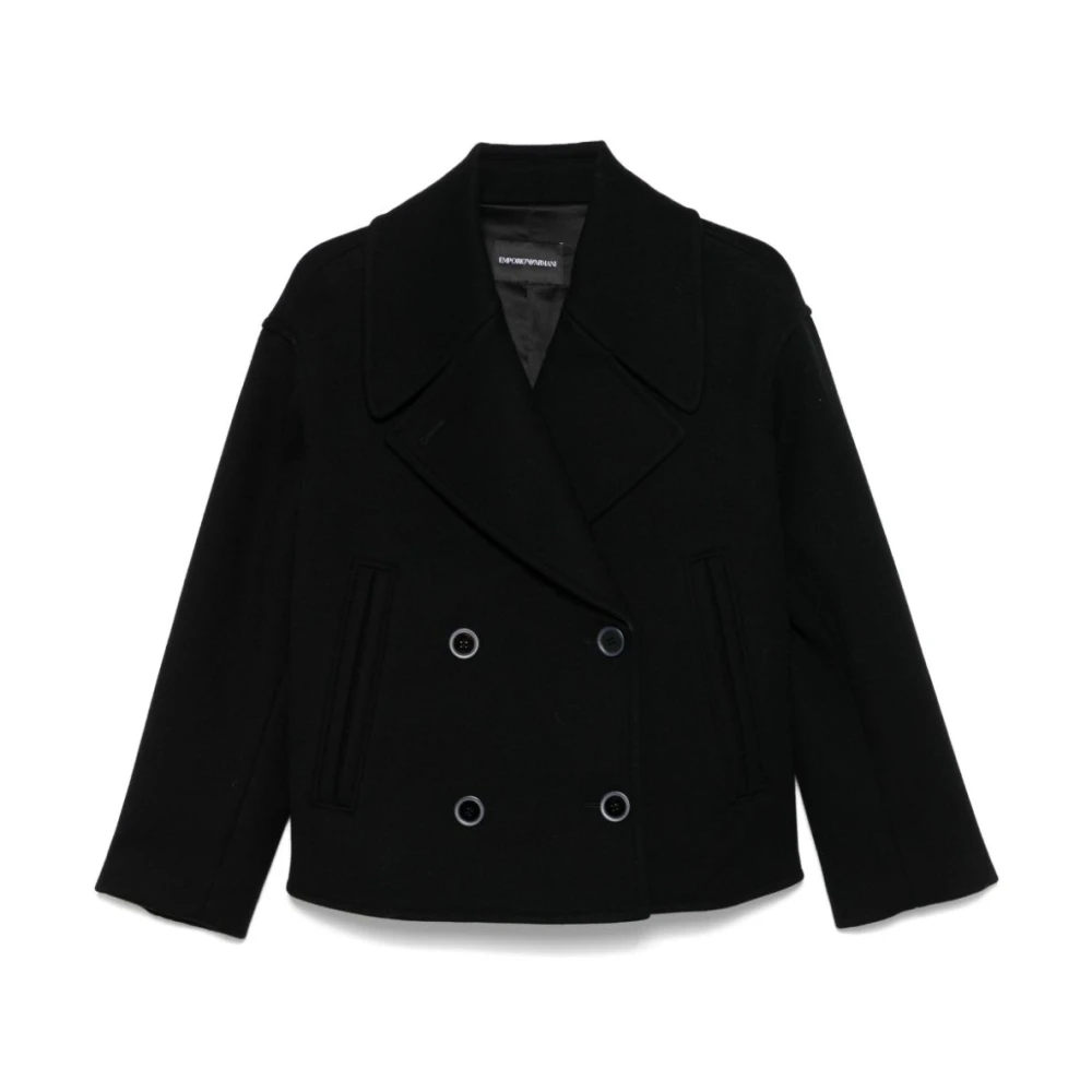 Emporio Armani Zwarte double-breasted jas met brede revers Black Dames