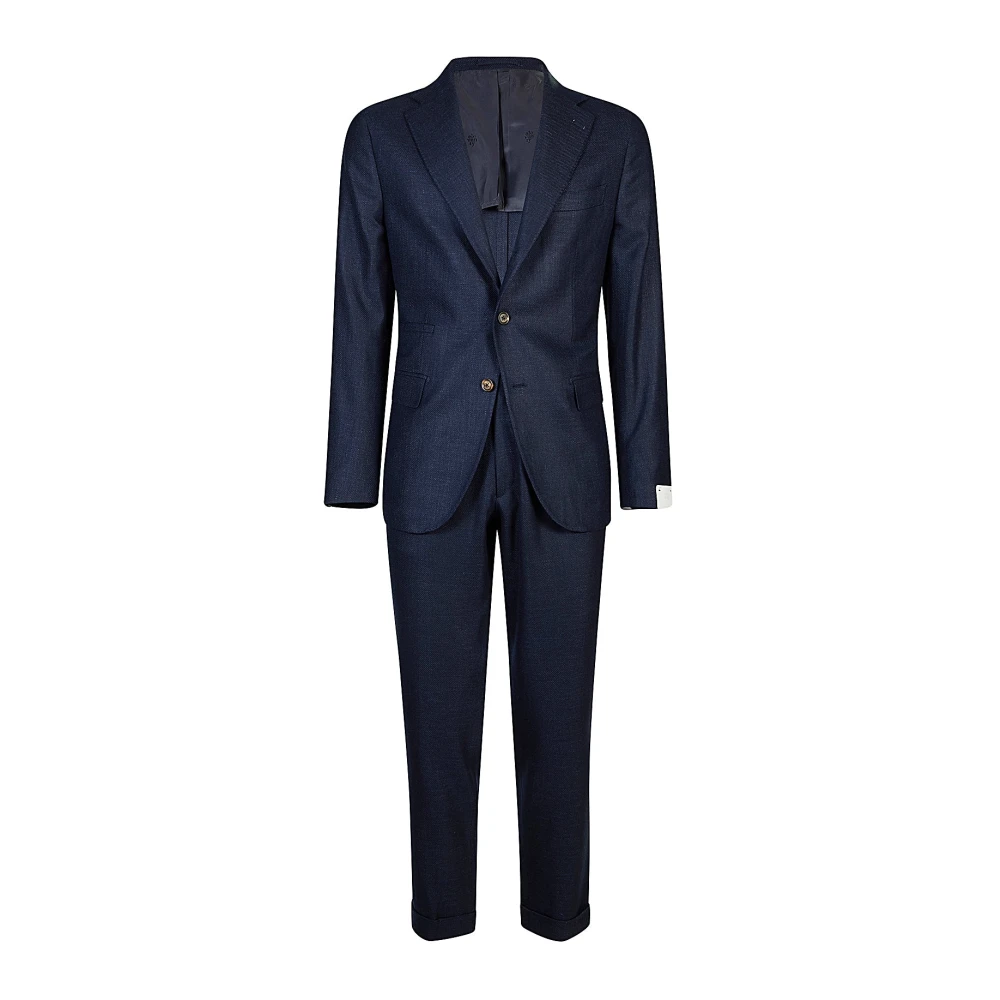 Eleventy Men's Blue Single Breasted Suits, 2XL, Slim Fit Wool Silk Linen Suit