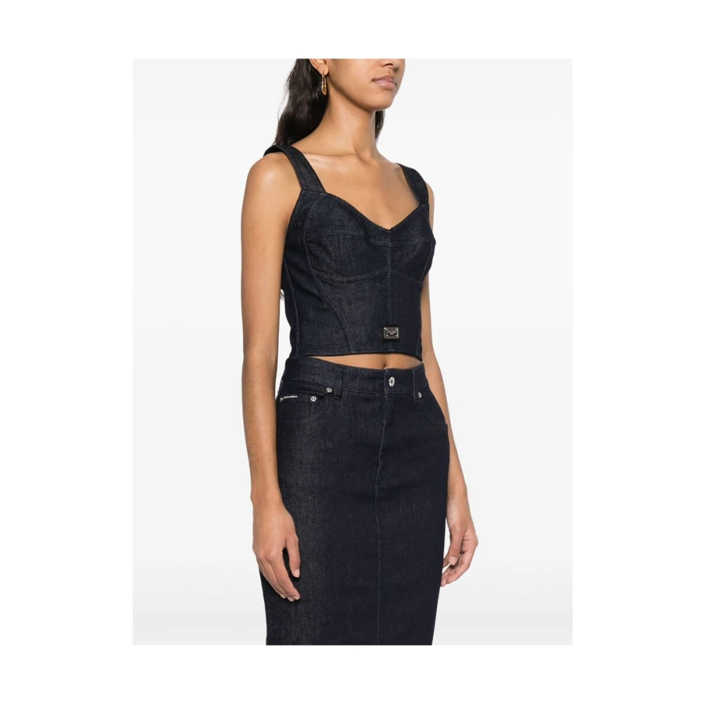 Dolce & Gabbana Blauwe Sweetheart Neck Rits Jurk Blue Dames