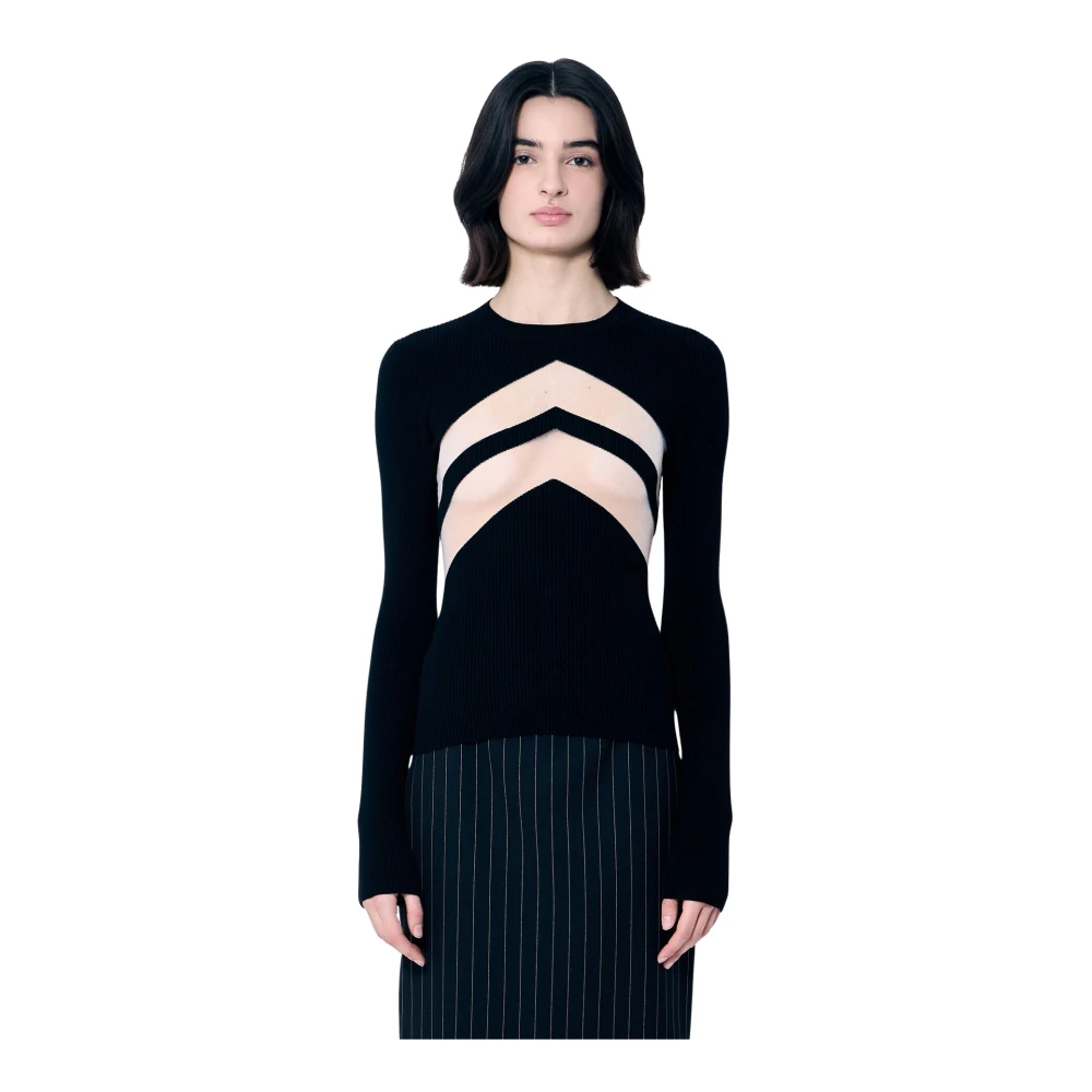 Jean Paul Gaultier Transparante Paneel Geribbelde Coltrui Black Dames