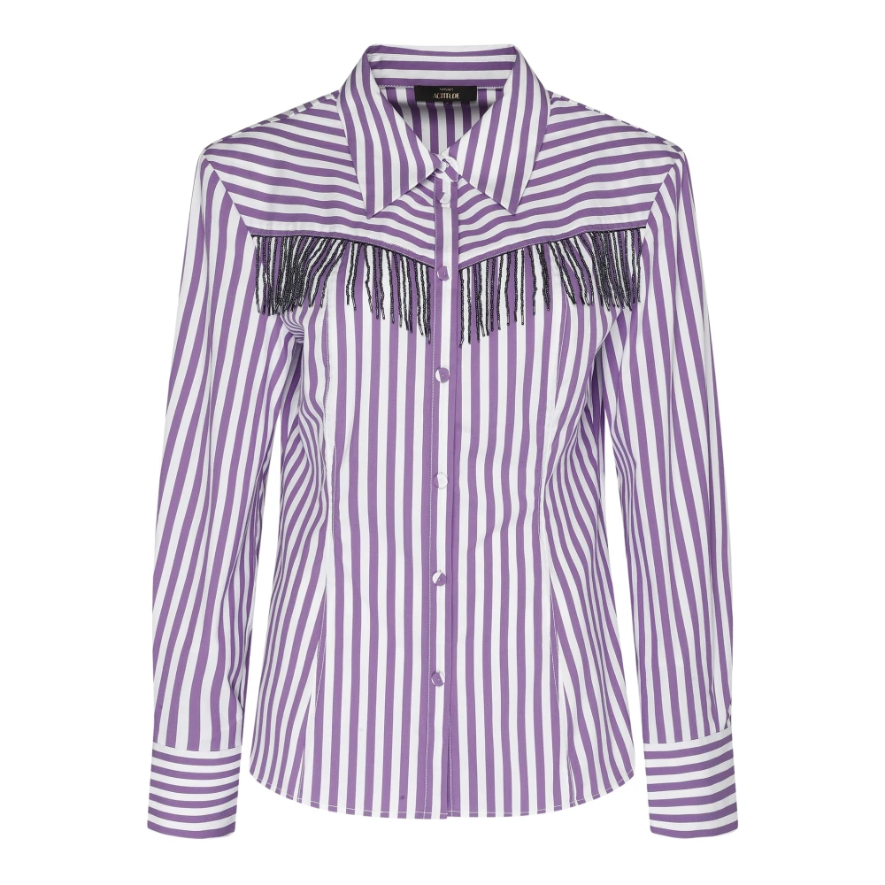 Twinset Paarse Gestreepte Blouse met Franje Purple Dames