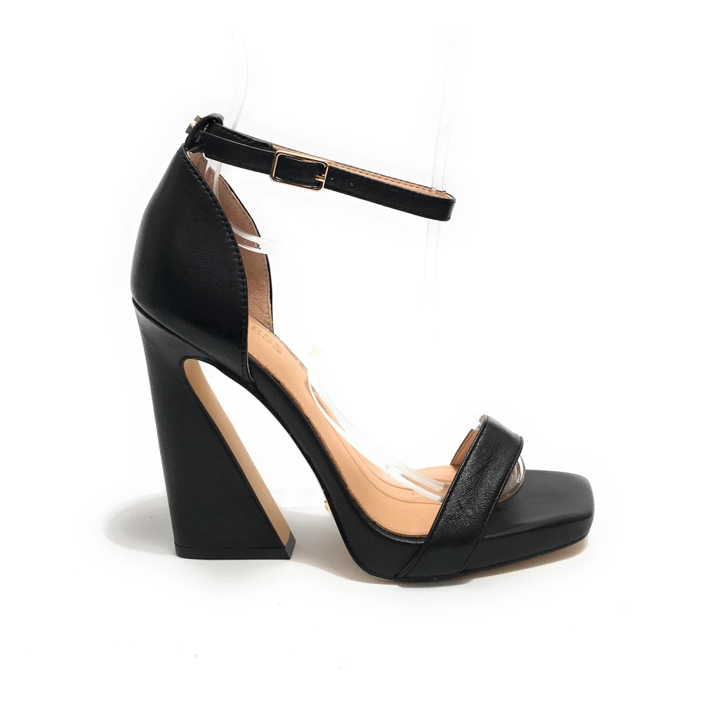 Guess Zwarte Leren Enkelband Sandaal Black Dames