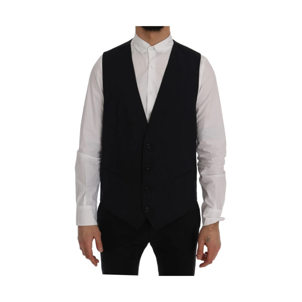 Dolce & Gabbana Men's Black Staff Wool Striped Vest - Waistcoats - Xl- Suits