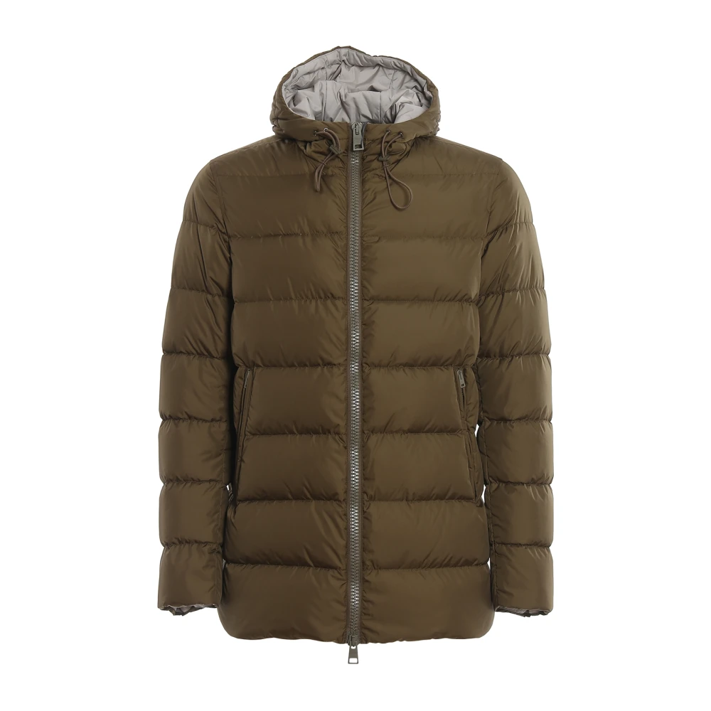 Herno Pufferjas met vaste capuchon en ritszakken Green Heren